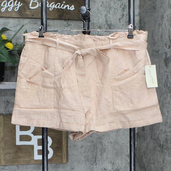 Universal Thread Pants - NWT Universal Thread Mid-Rise Tie Waist Linen Shorts 567209 XXL Tan Brown